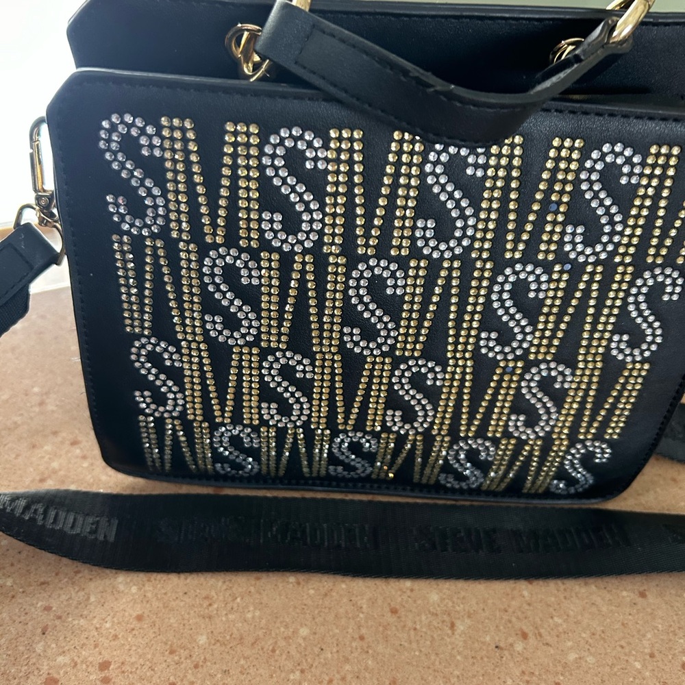 Steve Madden Black Crossbody Bag with Gold and Silver Accents